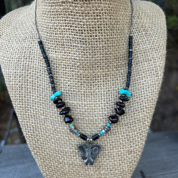 Turquoise amethyst San Crest Indian made signed 925 silver butterfly necklace - Picture 6 of 9